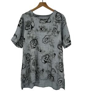 Italian Linen European Style Dress Blue Sz M Artsy Lagenlook Tunic Relaxed Fit